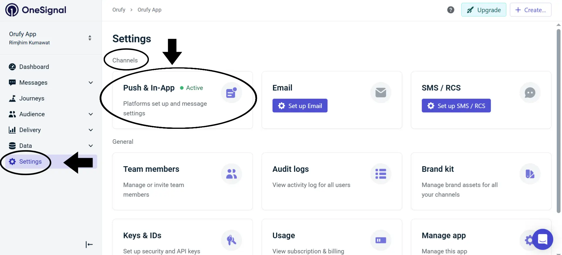 Settings, channels, Push In App -- OneSignal Integration in Android.webp