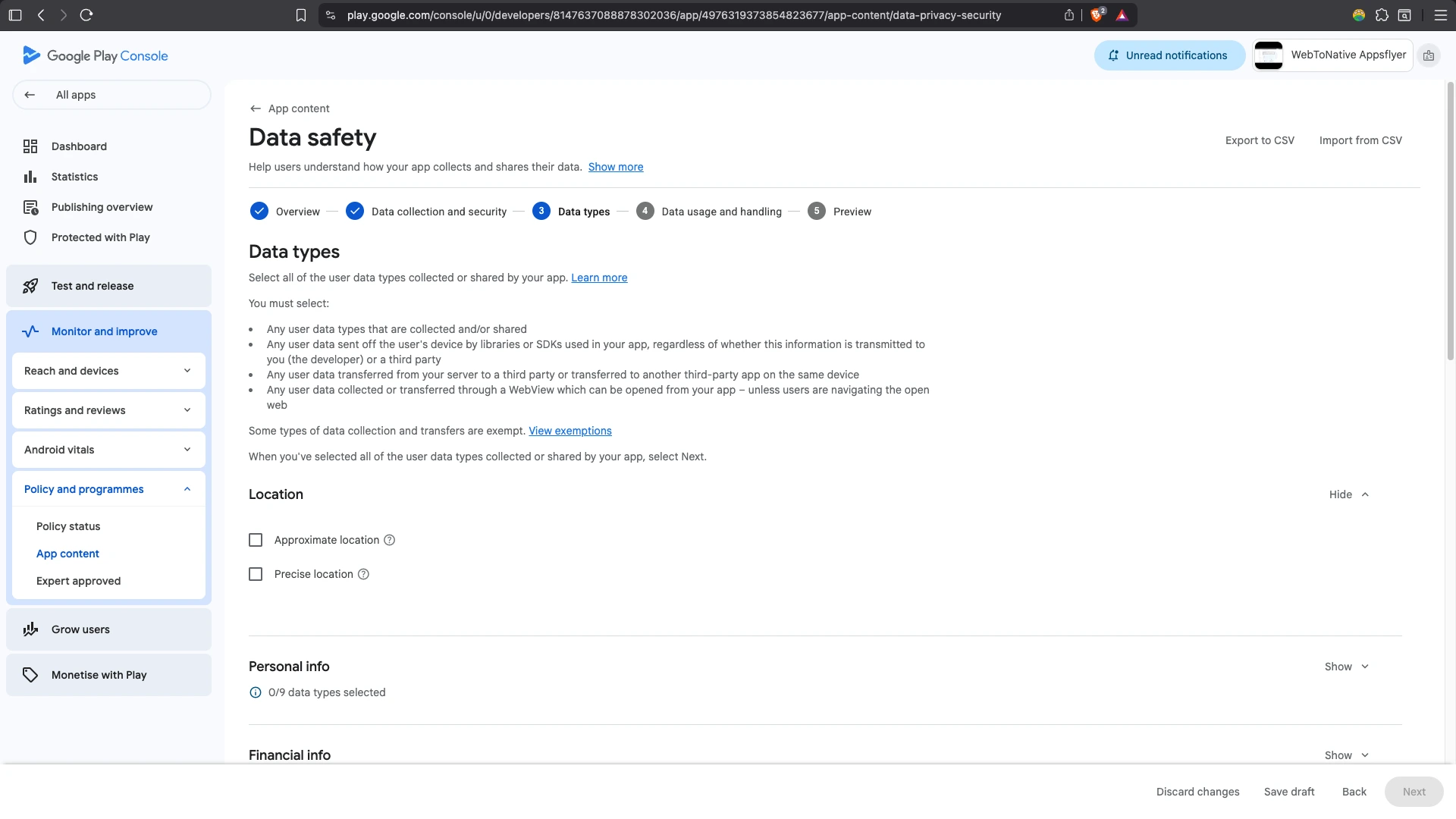 Step 4 (Data collection and security — Yes) --- Fix Invalid Data Safety Form.webp