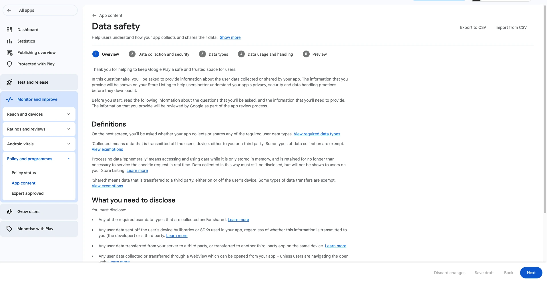 Step 6 (Data usage and handling — detailed modal) --- Fix Invalid Data Safety Form.webp