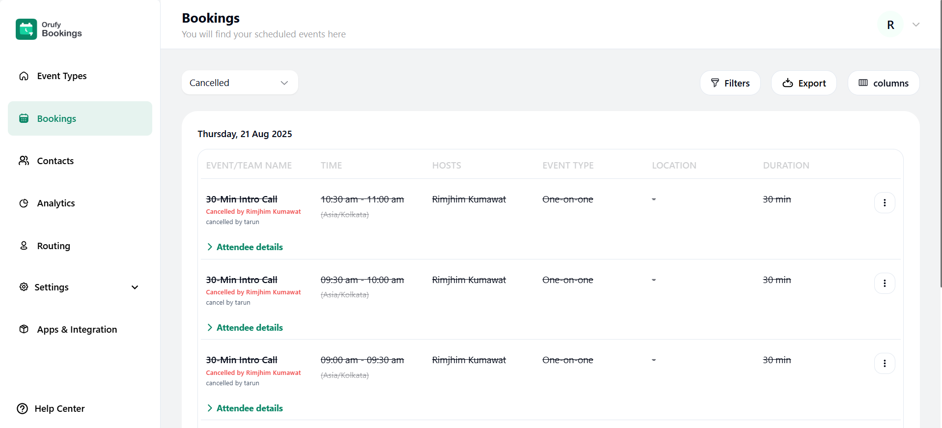 cancelled event in the bookings page first page.png